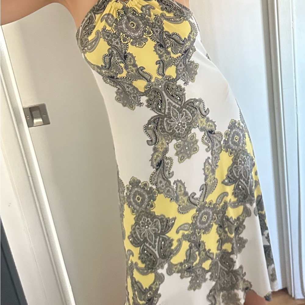 INC International Concepts Asymmetrical Yellow and Gray Dress